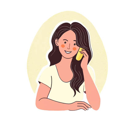 Portrait naif d'Isa Lepa, formatrice de Cosmatelier assise à une table d'atelier. Sur la table il ya de beaux bouquets rouge et des ingrédients de cosmétiques.