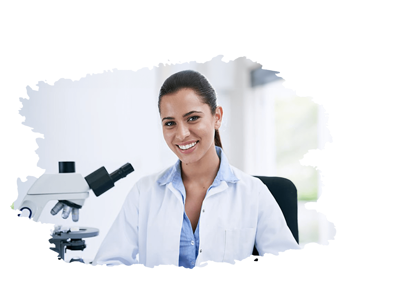 Photo d'Isa Lepas la créatrice de Cosm'atelier en blouse de chimiste lorsqu'elle était plus jeune.