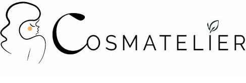 logo de Cosm'atelier représentant en plan rapproché une jeune femme aux cheveux longs de profil fermant les yeux